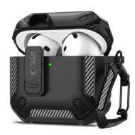 Удароустойчив кейс за Apple AirPods 4 от Tech Protect Carbonox - Черен
