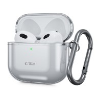Силиконов калъф с карабинер за слушалки Apple AirPods 4 от Tech-Protect FlexAir – Ash Grey