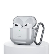 Силиконов калъф с карабинер за слушалки Apple AirPods 4 от Tech-Protect FlexAir – Ash Grey