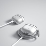 Силиконов калъф с карабинер за слушалки Apple AirPods 4 от Tech-Protect FlexAir – Ash Grey