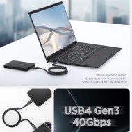 Кабел USB-C за зареждане с 240W и пренос на данни с до 40 Gbps от Spigen ArcWire PB2203 120см - Черен
