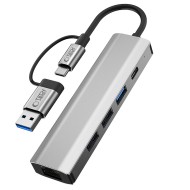 Адаптер  5 в 1 за лаптоп с USB -Type C - вход от Tech-Protect HB03 Hub - Space Grey