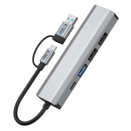 Адаптер  5 в 1 за лаптоп с USB -Type C - вход от Tech-Protect HB03 Hub - Space Grey