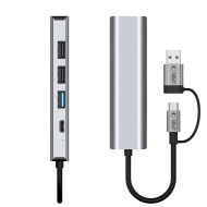 Адаптер  5 в 1 за лаптоп с USB -Type C - вход от Tech-Protect HB03 Hub - Space Grey