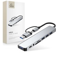 Адаптер  8 в 1 за лаптоп с USB -Type C - вход от Tech-Protect HB06 Hub - Space Grey