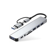 Адаптер  8 в 1 за лаптоп с USB -Type C - вход от Tech-Protect HB06 Hub - Space Grey