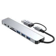 Адаптер  8 в 1 за лаптоп с USB -Type C - вход от Tech-Protect HB06 Hub - Space Grey