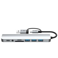 Адаптер  8 в 1 за лаптоп с USB -Type C - вход от Tech-Protect HB06 Hub - Space Grey
