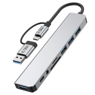 Адаптер  8 в 1 за лаптоп с USB -Type C - вход от Tech-Protect HB06 Hub - Space Grey