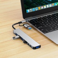 Адаптер  8 в 1 за лаптоп с USB -Type C - вход от Tech-Protect HB06 Hub - Space Grey