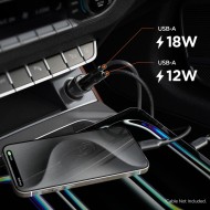 Зарядно за автомобил USB-A / USB-A 30W от Spigen Essential EV302 - Черен