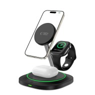 Зарядна станция 3 в 1 с MagSafe 15W за iPhone, AirPods и Apple Watch от Tech-Protect QI15W-A46 - Черна