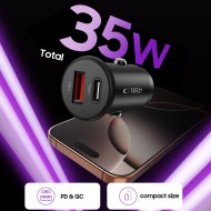 Зарядно за автомобил с USB-A / USB-C 35W и QC 3.0 от Tech Protect CC02 - Черно
