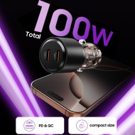 Зарядно за автомобил с 2x USB - C 100W от Tech Protect CC03 - Черно