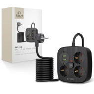 Многофункционален захранващ разклонител с 4 порта и 200 см. кабел от Tech Protect PCS3X4 - Черен