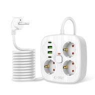 Многофункционален захранващ разклонител с 4 порта и 200 см. кабел от Tech Protect PCS3X4 - Бял