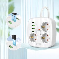 Многофункционален захранващ разклонител с 4 порта и 200 см. кабел от Tech Protect PCS3X4 - Бял