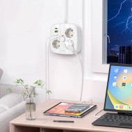 Многофункционален захранващ разклонител с 4 порта и 200 см. кабел от Tech Protect PCS3X4 - Бял