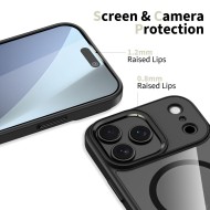 Твърд кейс с MagSafe пръстен за iPhone 17 Pro Max от Tech-Protect MagMat - Black / Clear