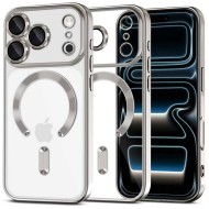 Твърд кейс с MagSafe и протектор за камерата на iPhone 17 Pro Max от Tech-Protect MagFlex - Shiny Silver