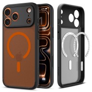 Удароустойчив кейс с MagSafe пръстен за iPhone 17 Pro от Spigen Ultra Hybrid Mag - Frost Black / Orange