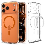 Удароустойчив кейс с MagSafe пръстен за iPhone 17 Pro от Spigen Ultra Hybrid Mag - Clear / Orange