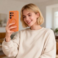 Твърд кейс с MagSafe пръстен за Samsung Galaxy S26 Ultra от Tech-Protect MagMat - Matte Orange